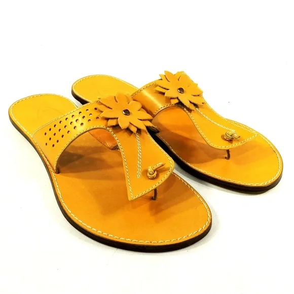 LUIGI TRAINI 🇮🇹 WOMEN'S ORANGE SOFT LEATHER SUMMER FLAT SANDALS - Picture 2 of 8